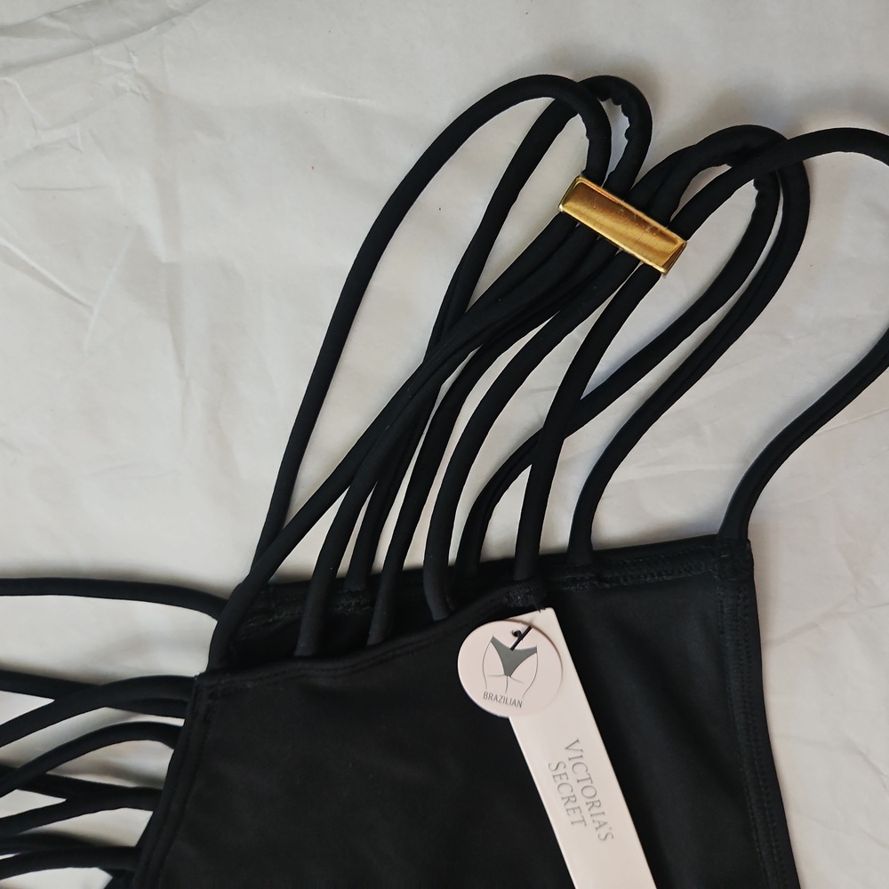 NWT Victoria Secret Black Strappy Bikini Set Top Size M Bottoms size S - Picture 12 of 17